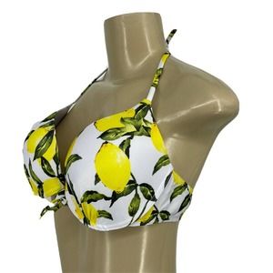 Shein Size M Women Underwired Swim Bra Bikini Top Lemons Push Up